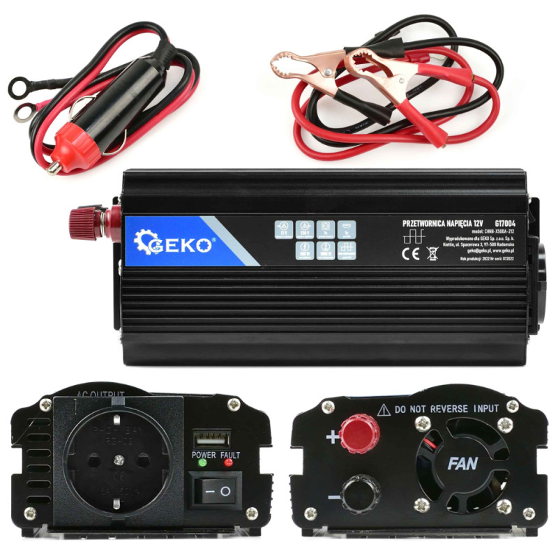 Menič napätia, vstup 12V/ výstup 230V, trvalý výkon 500W/nárazový výkon 1.000W, GEKO 1