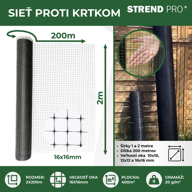 Sieť proti krtom GrassGuard, oko 16x16 mm, 2 m, L-200 m, do zeme, proti krtkom 2