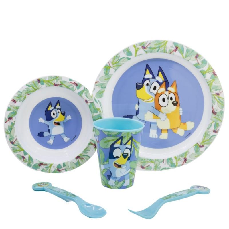 Detský plastový riad Bluey (tanier, miska, pohár, príbor), 50660