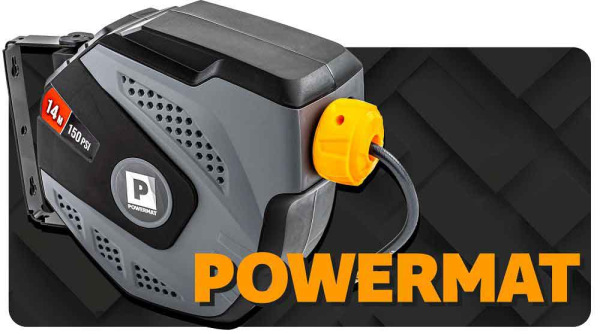 Navíjací bubon s držiakom na stenu s hadicou na vzduch, 6,5 x 10 mm, dĺžka 14 m, POWERMAT 11