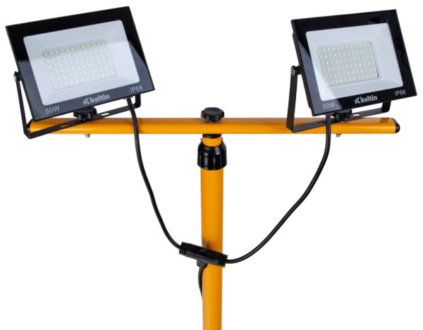 LED reflektor 2x50W s teleskopickým stojanom, studená biela 4500K, KELTIN 6