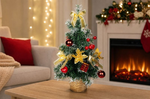 Stromček MagicHome Vianoce, ozdobený, zlato-červený, 40 cm 1