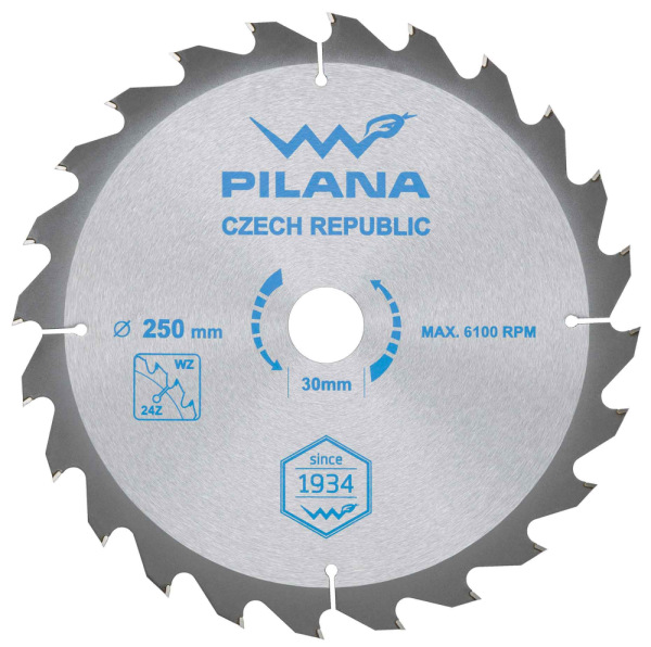 Pílový kotúč s SK plátkami 250x2,4x30 zuby 24 WZ, PILANA