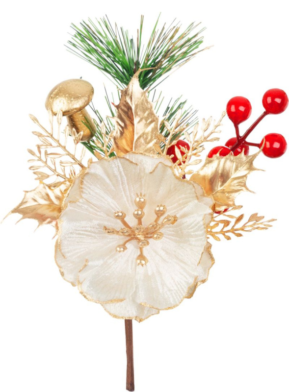 Vetvička MagicHome Vianoce, biely mak s ihličím, 18 cm