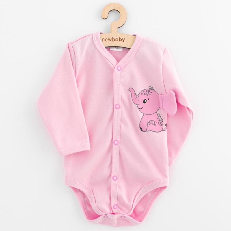 Dojčenské celorozopínacie body s dlhým rukávom New Baby Happy Elephant pink 62 (3-6m)