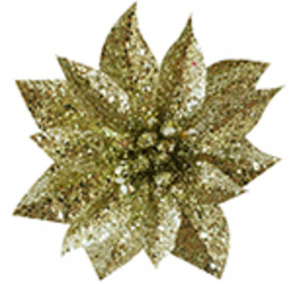 X Kvet MagicHome Vianoce GlitterPoinsettia, so štipcom, zlatý, veľkosť kvetu: 9 cm, dĺžka kvetu: 8 c