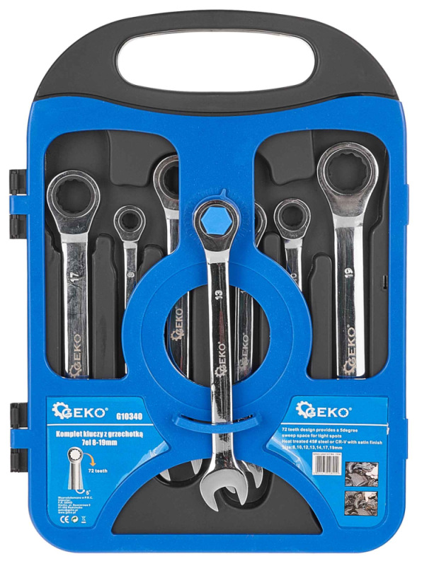 Sada račňových kľúčov očkoplochých, 7-dielna (8,10,11,13,14,17,19 mm), GEKO 2