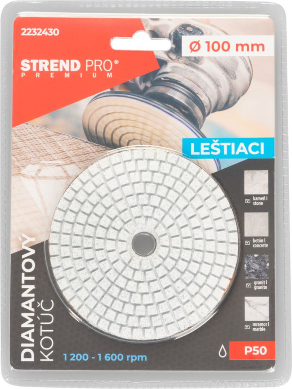Kotúč Strend Pro Premium P50, 100 mm, leštiaci, diamantový, suchý zips, za mokra leštenie brúsenie 4