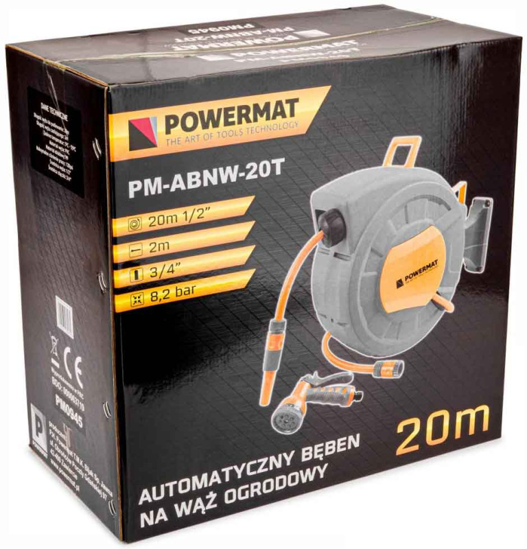 Navíjací bubon s držiakom na stenu so záhradnou hadicou 20 m, PM-ABNW-20T, POWERMAT 20