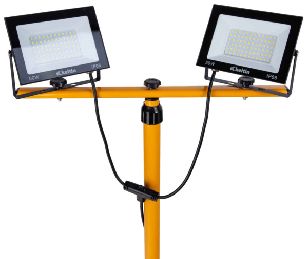 LED reflektor 2x50W s teleskopickým stojanom, studená biela 4500K, KELTIN 5