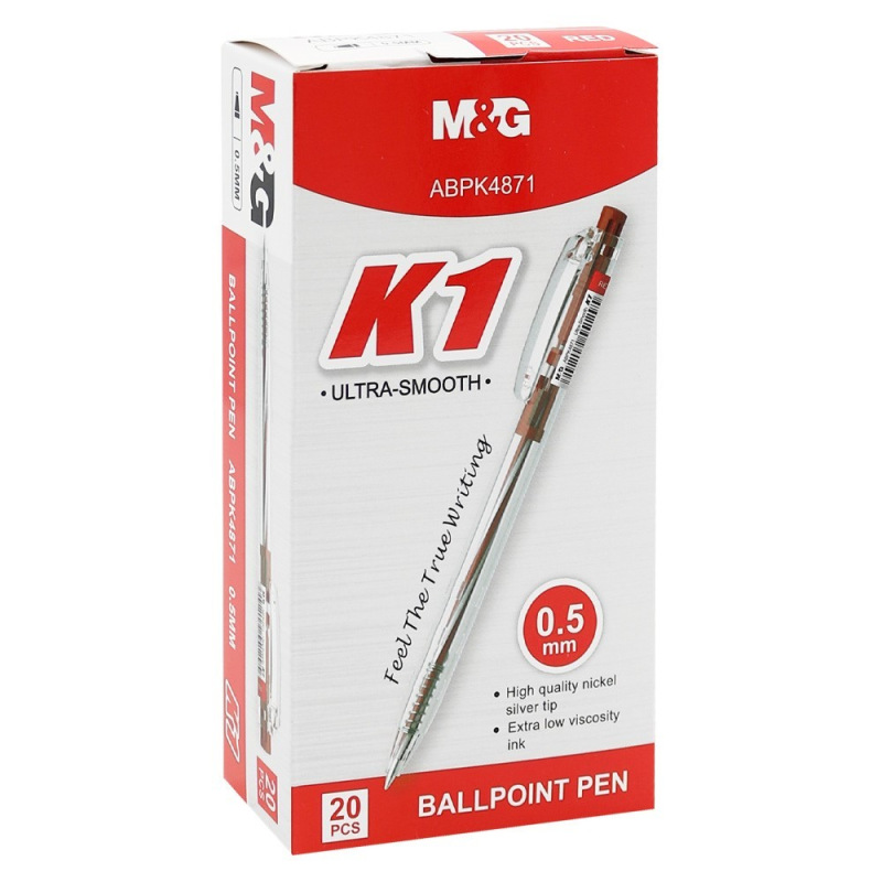Pero guľôčkové M&G K1 0,5 mm - červená náplň 1