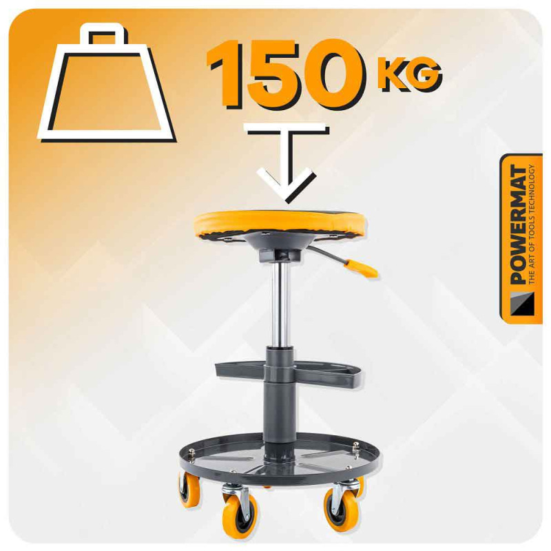 Stolička kruhová s pojazdovými kolieskami, výška sedenia 40-52 cm, POWERMAT 13