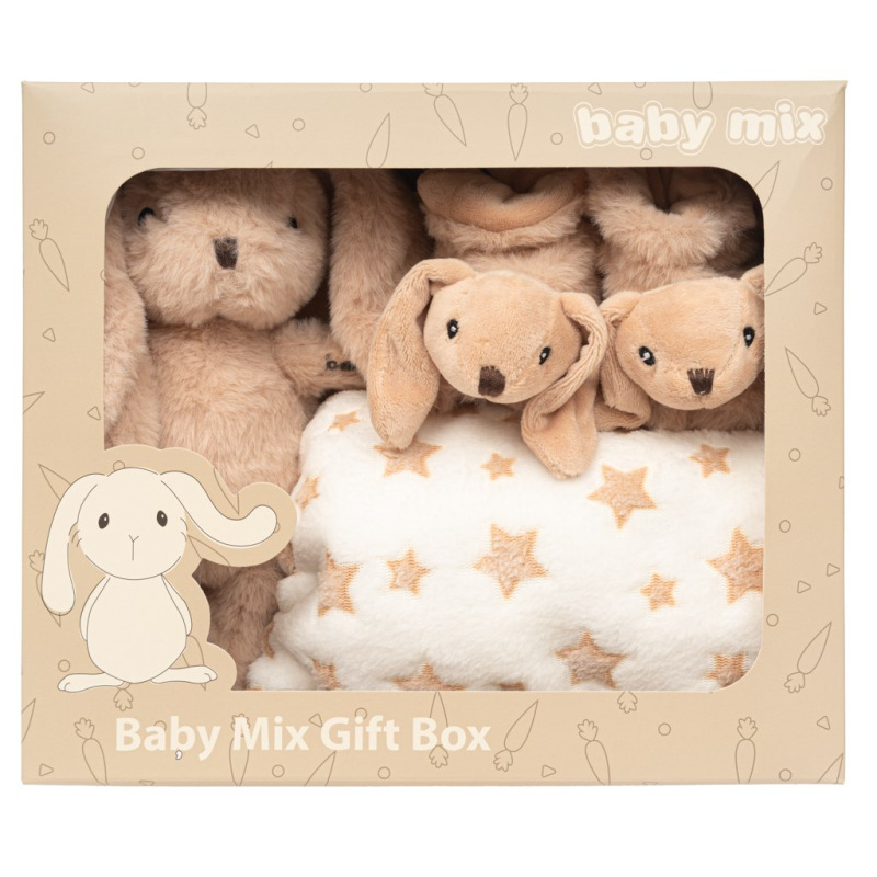 Darčeková súprava Baby Mix – hnedý zajačik s papučkami a dečkou 0- 12 m 4
