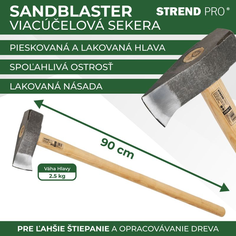 Sekera Strend Pro A6441 Sandblaster 2500 g, štiepacia, káľačka, drevená násada 900 mm 2