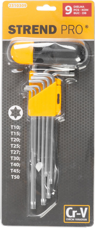 Sada kľúčov Strend Pro HK7008, 9 dielna, T10-T50, Torx, Cr-V, zástrčná 5