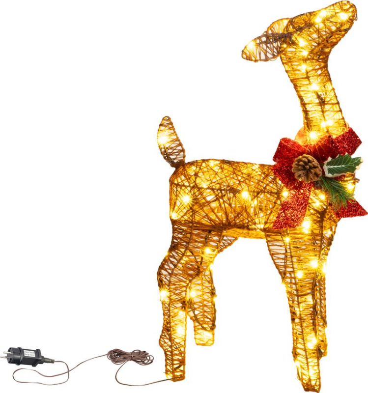 Dekorácia MagicHome Vianoce, jelienča, kov/motúz, 80xLED teplá biela, 0.6 m