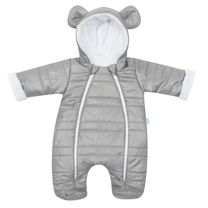 Zimná dojčenská kombinéza s kapucňou s uškami New Baby Pumi grey 74 (6-9m)