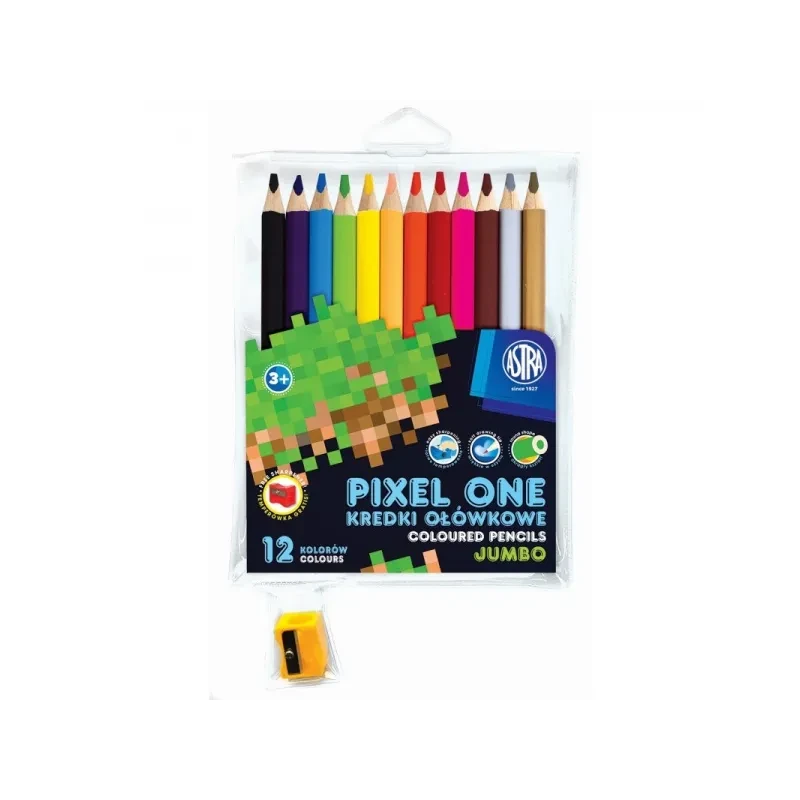 Školské jumbo farbičky Pixel One 12ks + strúhadlo, 312221005