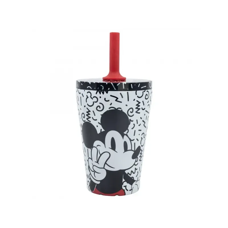 STOR Nerezový termo pohár so silikónovou slamkou MICKEY MOUSE, 360ml, 74398