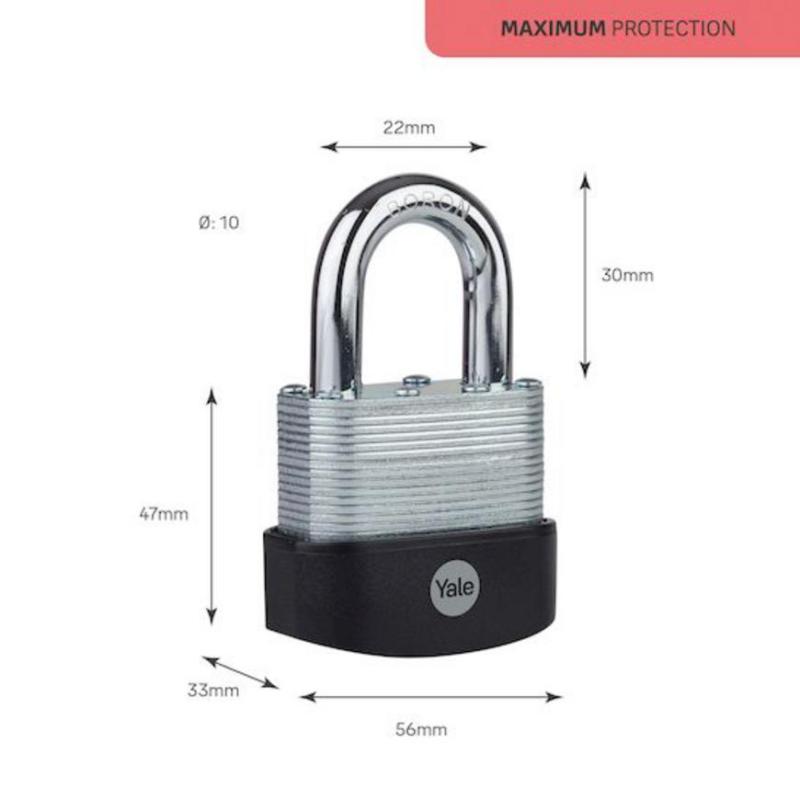 Zámok Yale Y127B/55/129/1, Maximum Security, visiaci, laminovaná oceľ, 56 mm, 3 kľúče