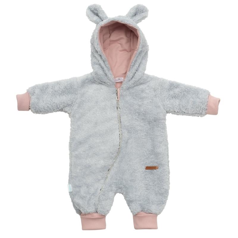 Luxusný detský zimný overal New Baby Teddy bear šedo ružový 80 (9-12m)