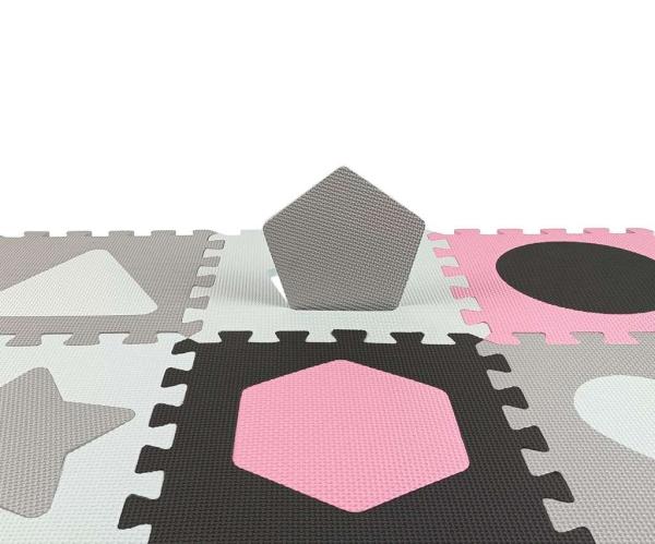 Penové puzzle podložka ohrádka Milly Mally Jolly 3x3 Shapes Pink Grey