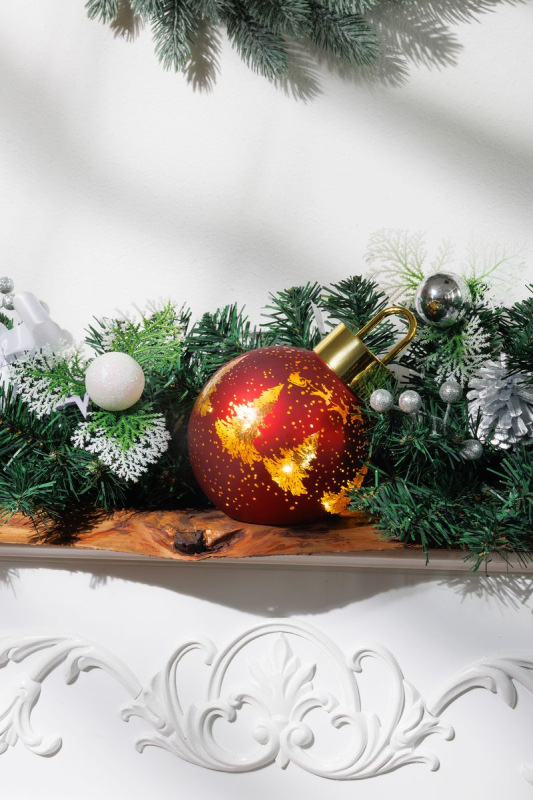 Guľa MagicHome Vianoce, sklo, červená, 10xLED teplá biela, 12x12x18 cm, 2xAA 2