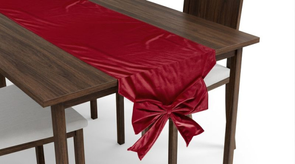 Štóla, behúň na stôl, s mašľou, zamat, burgundská červená, 33x240 cm 3