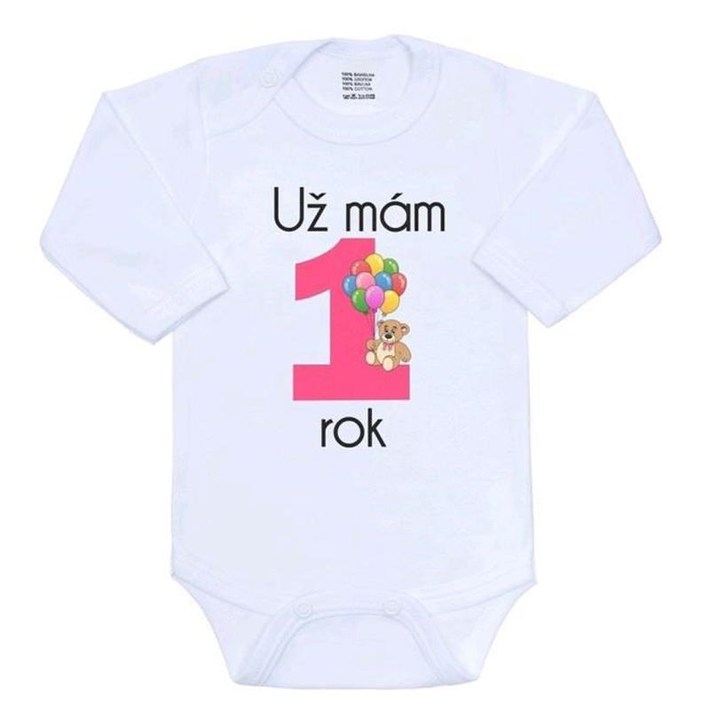 Body s potlačou New Baby Už mám 1 rok ružové 80 (9-12m)