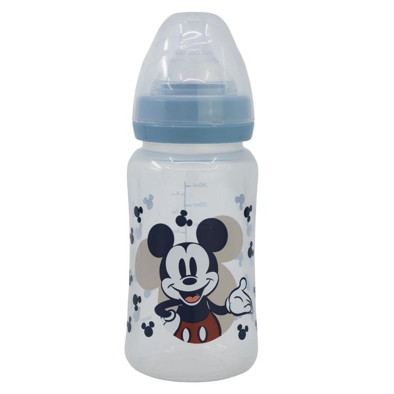 STOR Dojčenská antikoliková fľaša Mickey Mouse Baby Blue, 240ml, 10402