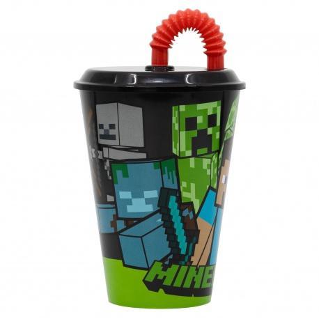 STOR Plastový pohár s vrchnákom a slamkou MINECRAFT 430ml, 40430