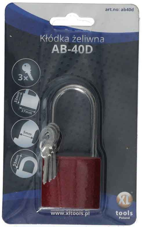 Zámok visiaci liatinový, predĺžený uzáver, AB-40 mm, XL-TOOLS 2