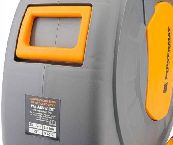 Navíjací bubon s držiakom na stenu so záhradnou hadicou 20 m, PM-ABNW-20T, POWERMAT 14