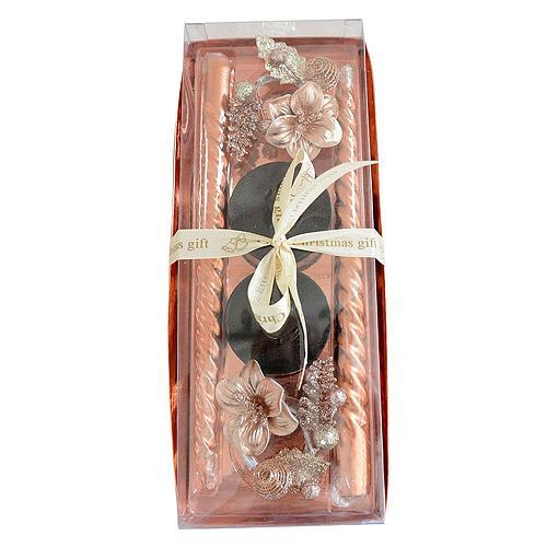 Sviečka MagicHome Vianoce, výška 28 cm, 2 ks, ružová zlatá, podstavec 1