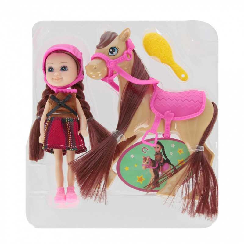 Bábika jazdkyňa na koni 15 cm s doplnkami 1