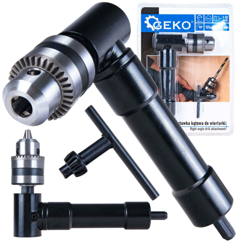 Adaptér so skľučovadlom 1-10 mm pre uťahovanie a vŕtanie pod uhlom 90°, GEKO