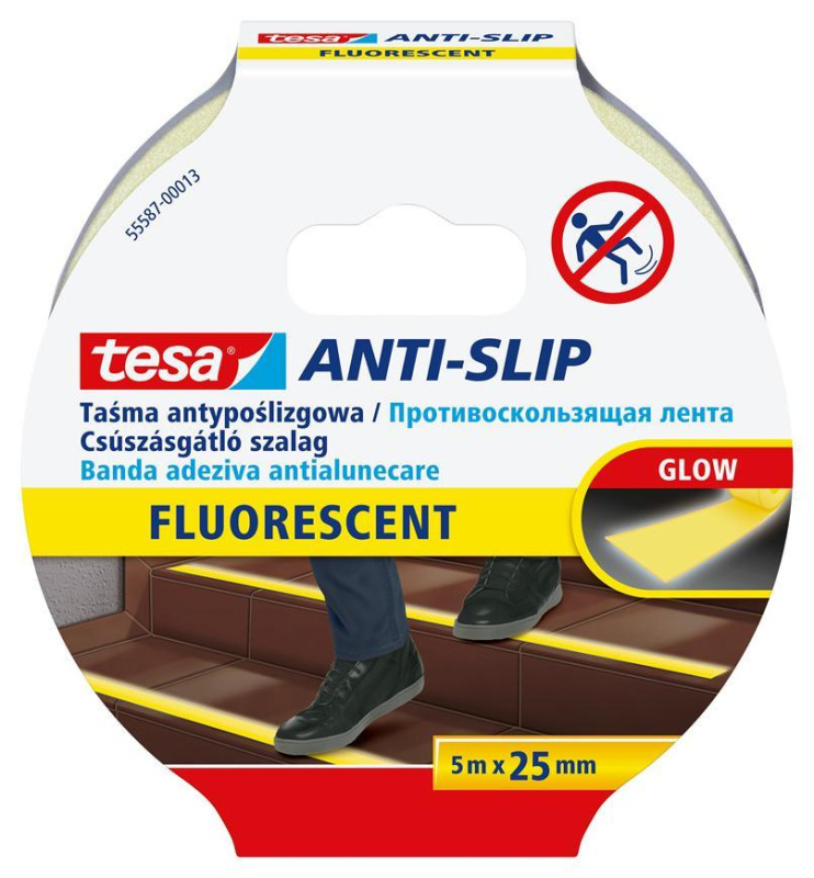 Paska tesa® Anti-slip, protišmyková, fluorescentná, 25 mm, L-5 m