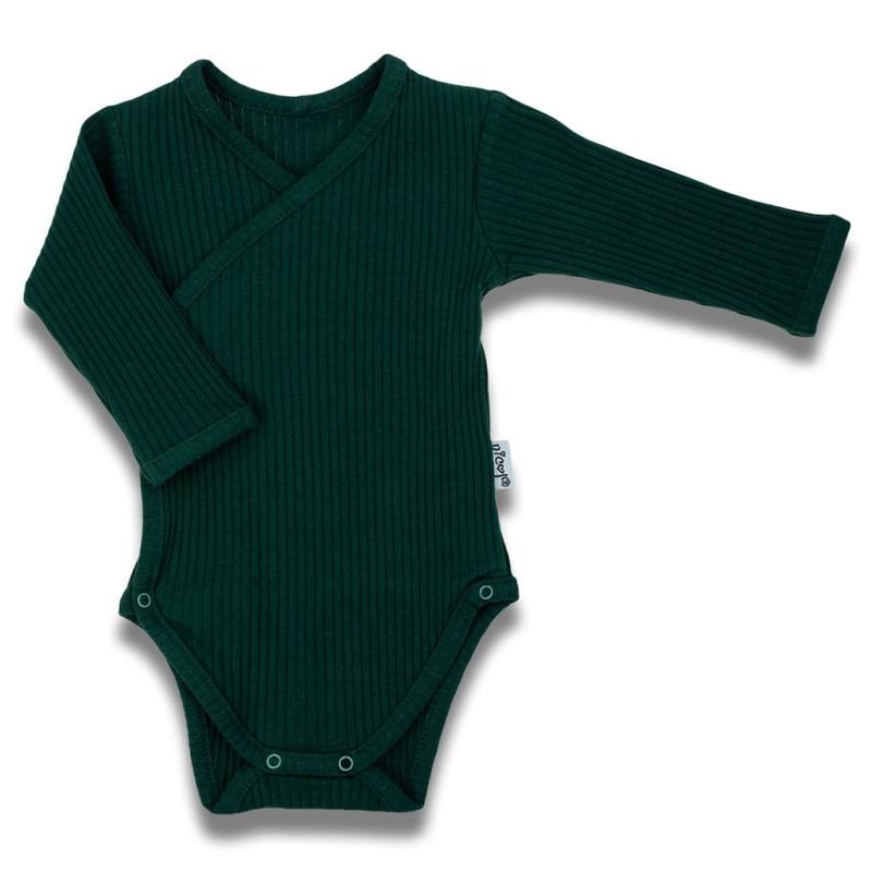Dojčenské bavlnené body s bočným zapínaním dlhý rukáv Nicol Bambi zelená 62 (3-6m)