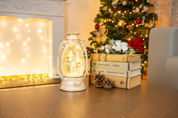 Lampáš MagicHome Vianoce Retro, LED, so snehuliakom, s trblietkami, biely, 3xAA, plast, 13x11x24/35 1