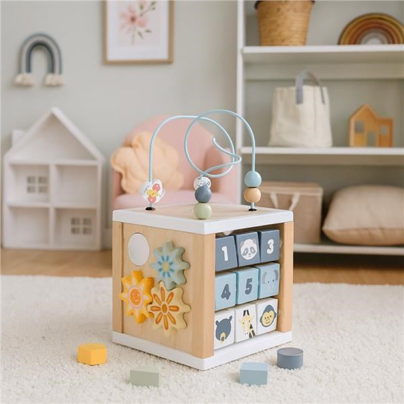 Drevená multifunkčná kocka Safari Montessori Baby Mix 4