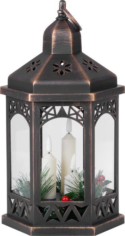 Lampáš MagicHome Vianoce Morocco, LED teplá biela, sviečky, čierny, 3xAAA, plast, časovač, 18x15x32