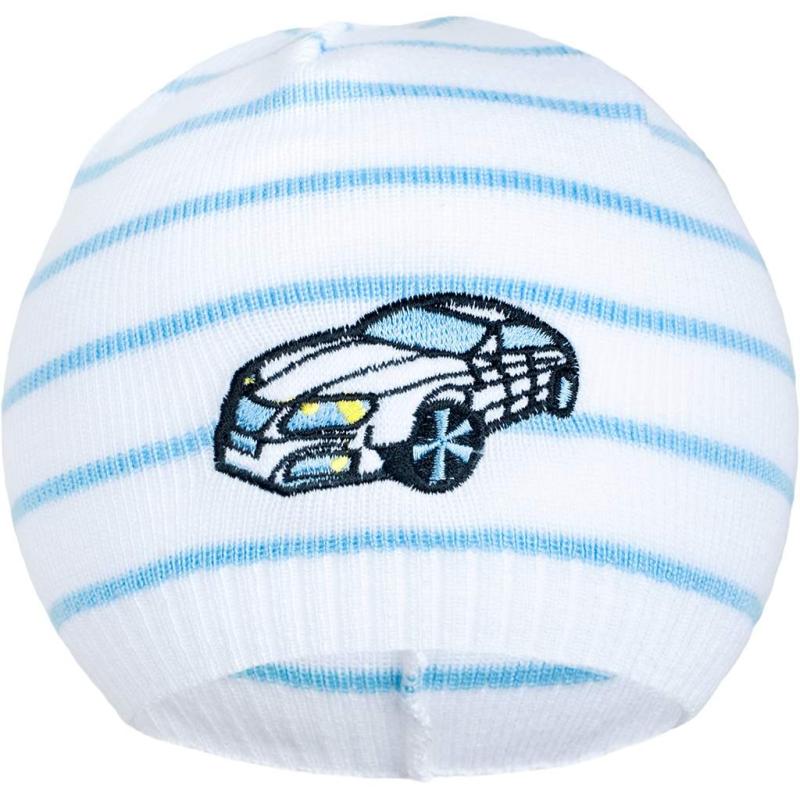 Jarná čiapočka New Baby s autíčkom bielo-modrá 104 (3-4r)