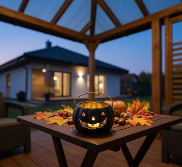 Dekorácia MagicHome Nature, tekvica LED, porcelánová, čierna, 12,7x12,7x7,7 cm 1
