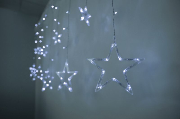 Reťaz MagicHome Vianoce Curtain, 138x LED studená biela, s hviezdami, 230V, 8 funkcií, osvetlenie, L 1