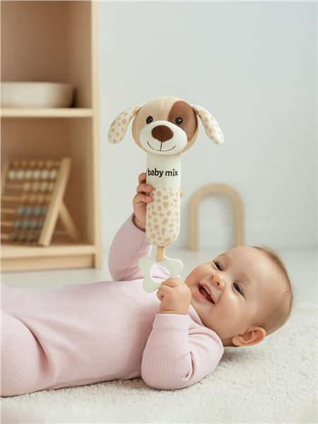 Plyšové hrkálka s pískatkom Baby Mix – psík hnedý 1