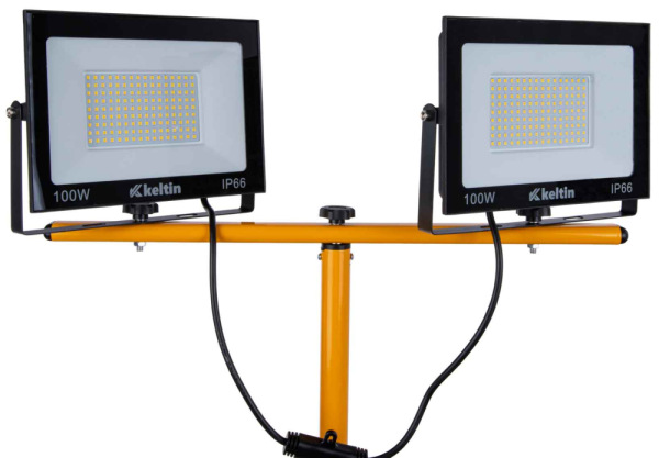 LED reflektor 2x100W s teleskopickým stojanom, studená biela 6500K, KELTIN 5