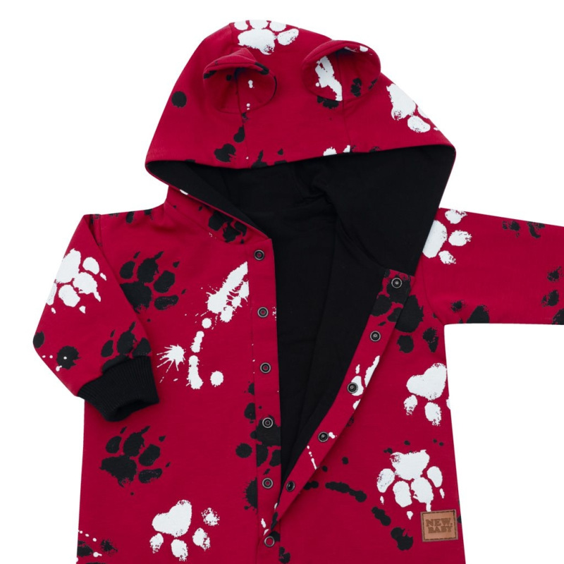 Dojčenský bavlnený overal s kapucňou a uškami New Baby labka tmavo ružový 56 (0-3m) 1