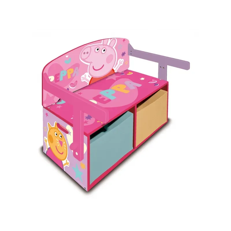 Detský drevený nábytok 3v1 PEPPA PIG (Lavička, Box na hračky, Stolík), PP13986