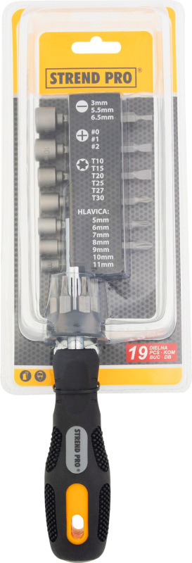 Sada bitov a hlavíc Strend Pro SD0539, 19 dielna, s račňovým skrutkovačom 2