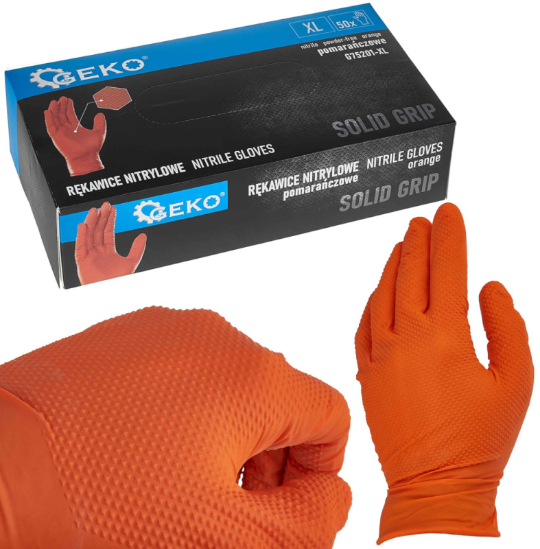 Rukavice nitrilové oranžové, sada 50ks, veľkosť XL, SOLID GRIP, GEKO